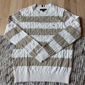 Tommy Hilfiger Men's Cable Knit Striped Sweater - Beige and White